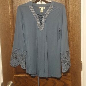 Women's Blue Lace Trim Top
